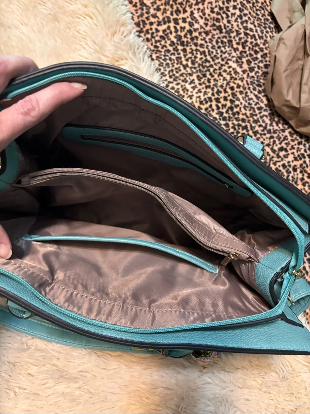 Teal Structured Tote with Matching Wristlet and Scarf
